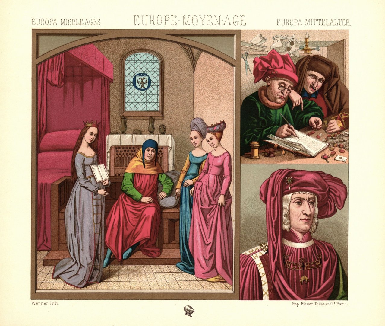 Mittelalter. 15. Jhd. Ritter des goldenen Vlieses. Zivile Kleidung. Lithografie von 1888. (T223)