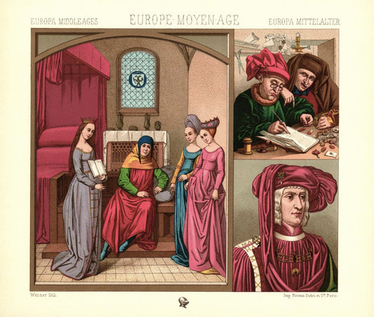 Mittelalter. 15. Jhd. Ritter des goldenen Vlieses. Zivile Kleidung. Lithografie von 1888. (T223)