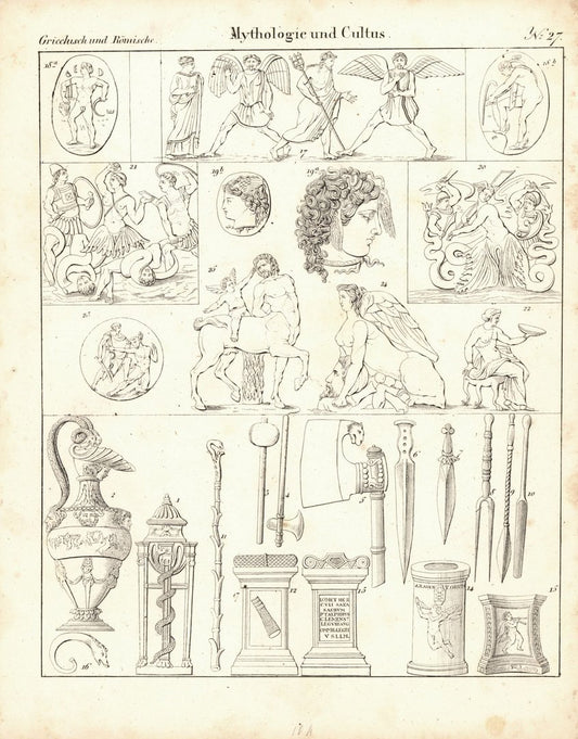 Mythologie und Cultus Nr. 27. Griechisch und Römisch. Lithografiertes Blatt von 1830.