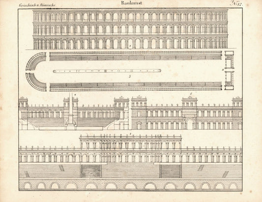 Griechische und Römische Baukunst Nr. 12. Lithografiertes Blatt von 1830.