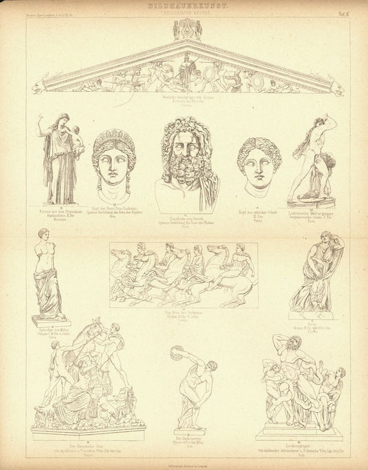 Bildhauerkunst II. Griechische Epoche.  Buchillustration von 1893