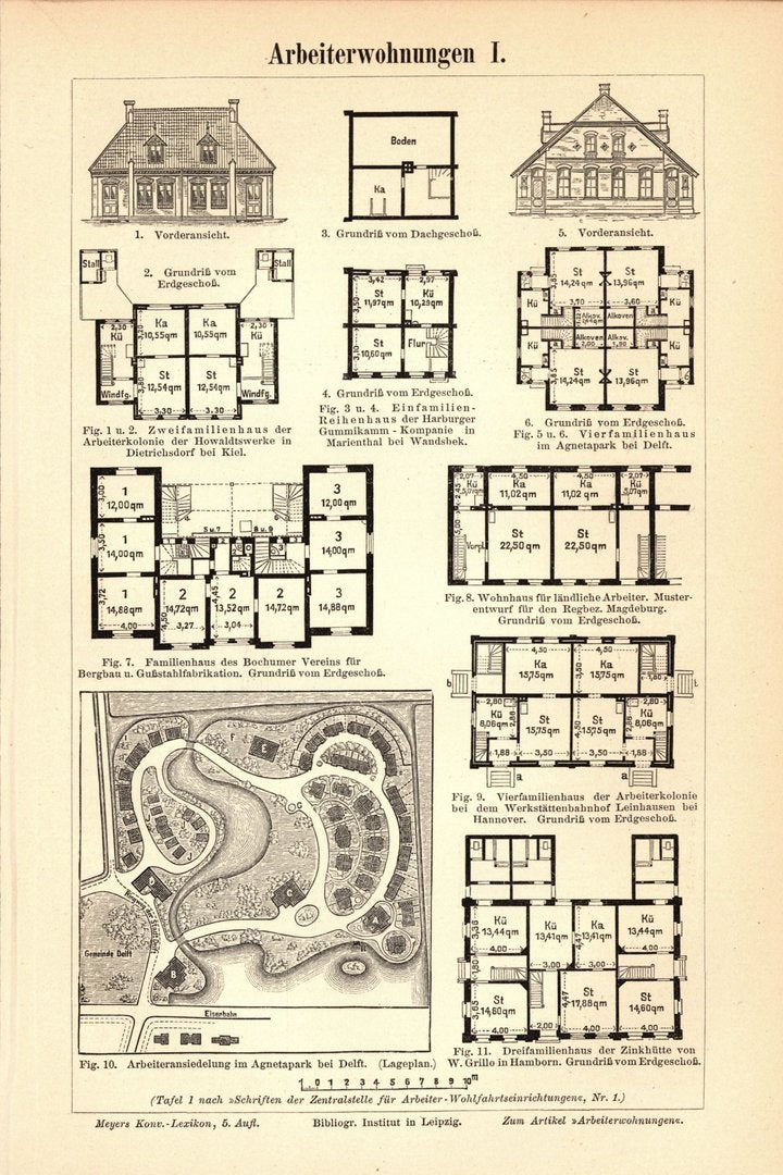 Arbeiterwohnungen . Buchillustration (Stich) von 1893