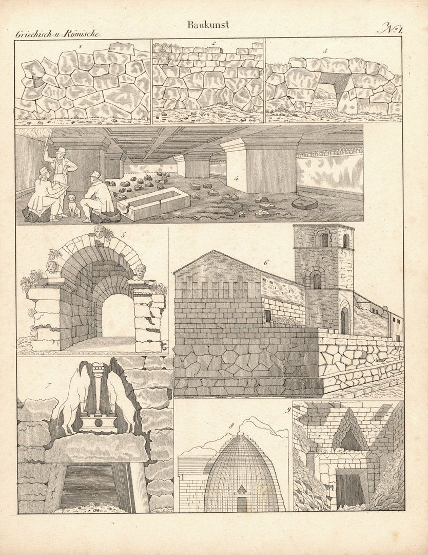 Griechische und Römische Baukunst Nr. 1. Lithografiertes Blatt von 1830.