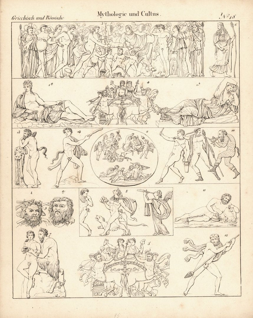 Mythologie und Cultus Nr.18 . Griechisch und Römisch. Lithografiertes Blatt von 1830.
