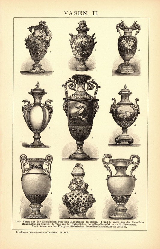 Vasen. Buchillustration (Stich) von 1897