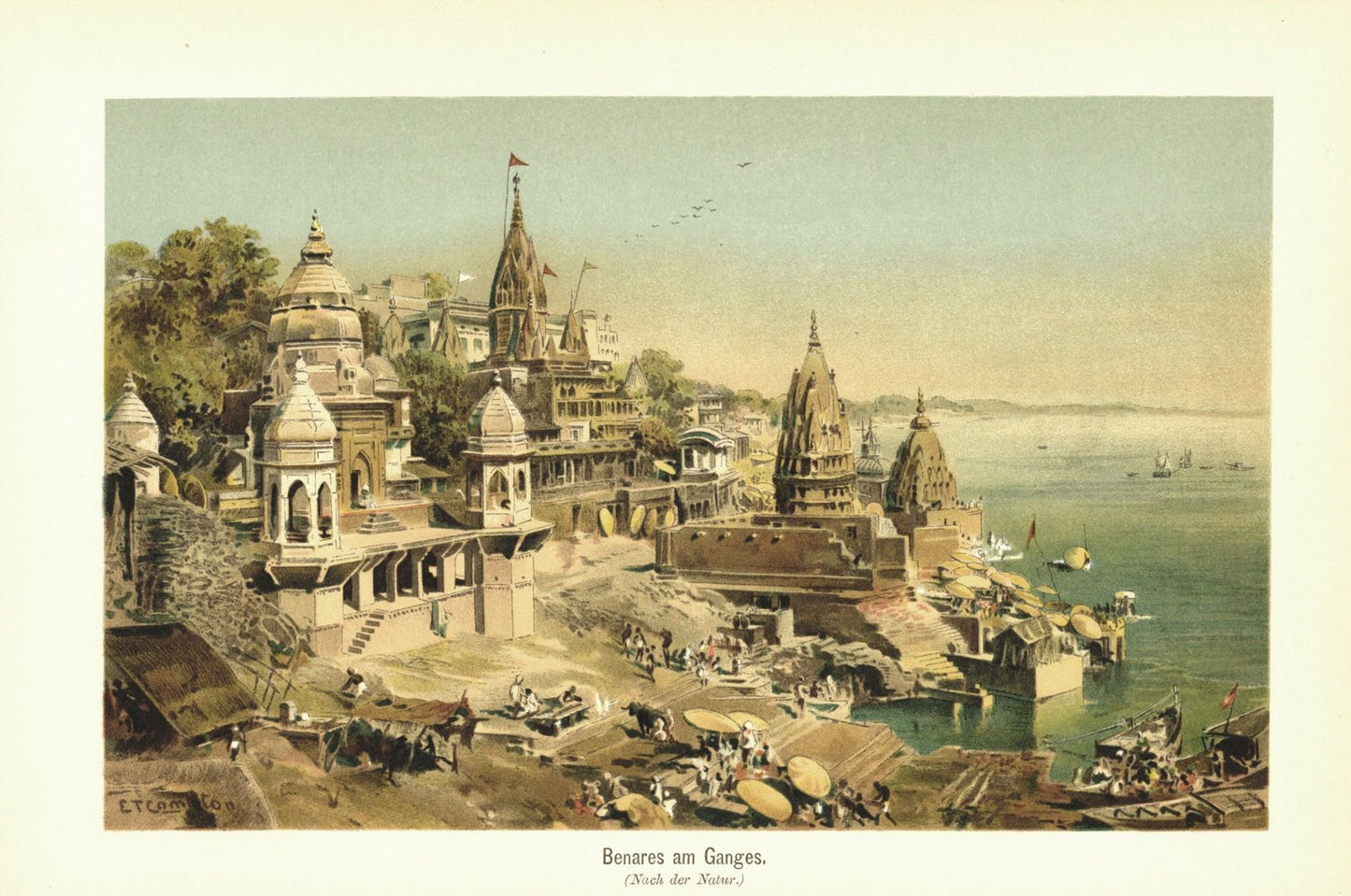 Benares am Ganges. Lithografie von 1902