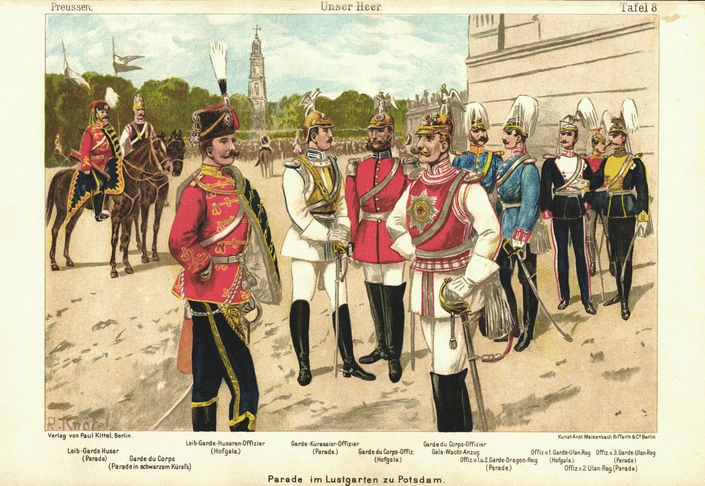 Parade im Lustgarten zu Potsdam. Unser Heer, Preußen. Lithografie von 1894