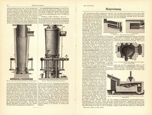 Bleigewinnung . Buchillustration (Stich) von 1893
