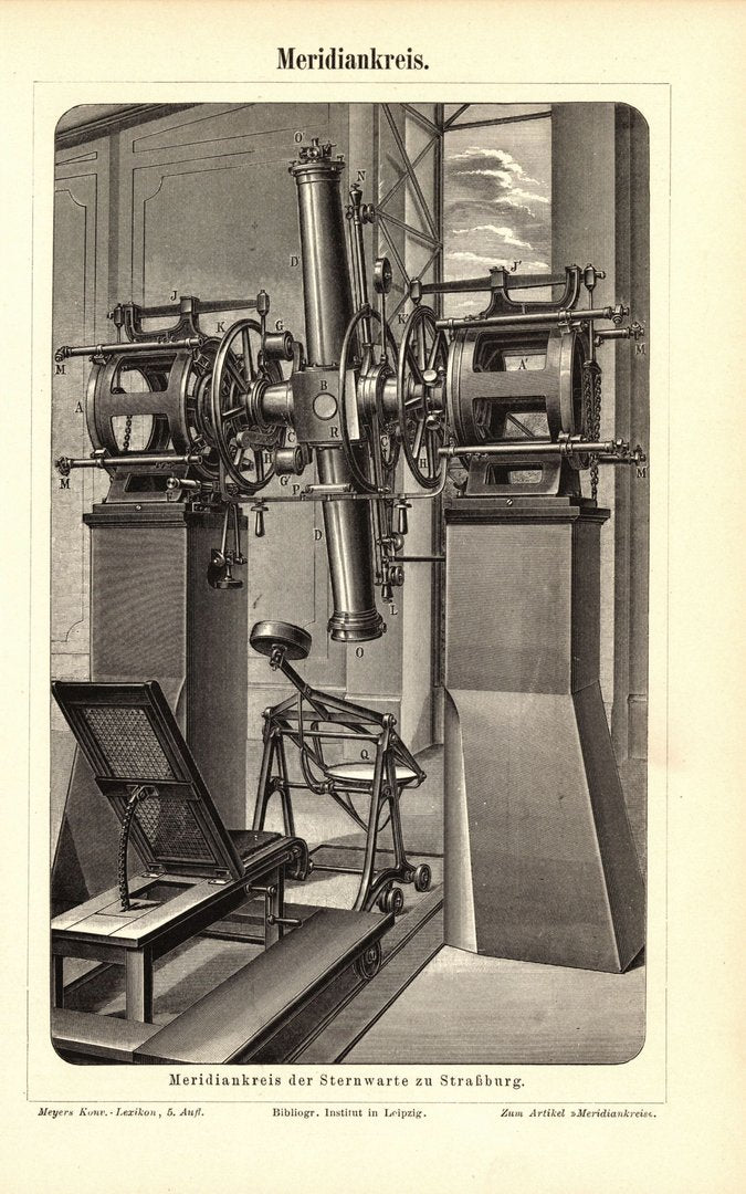 Meridiankreis der Sternwarte Strassburg. Buchillustration (Stich) von 1897