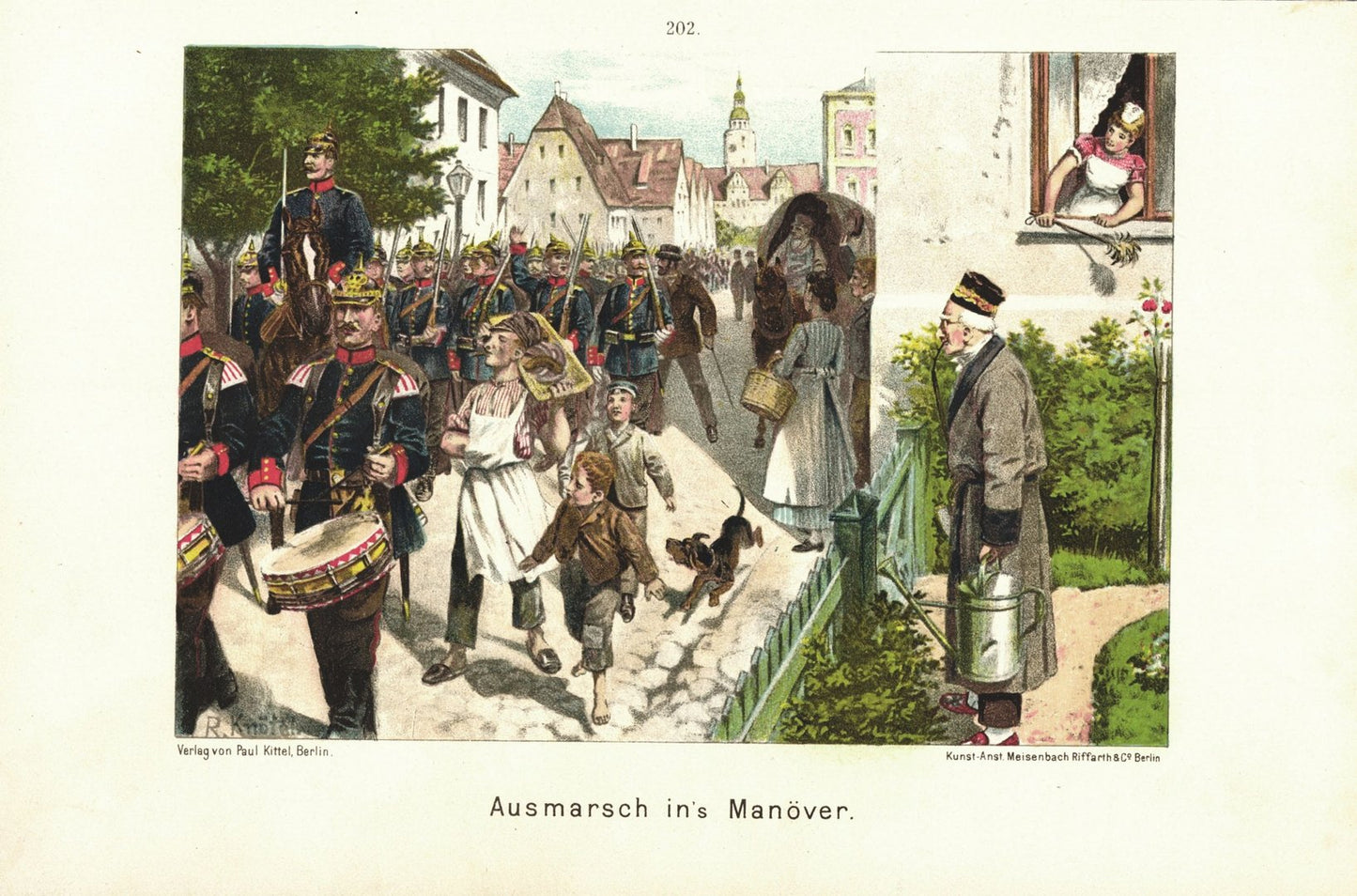 Ausmarsch ins Manöver. Uniformen. Lithografie von 1894