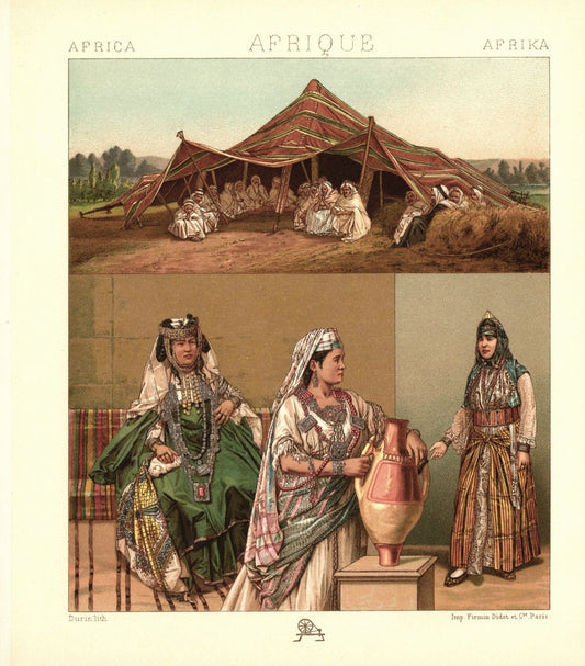 Afrika. Arabisches Zelt. Nomaden, Sesshafte. Lithografie von 1888. (T155)