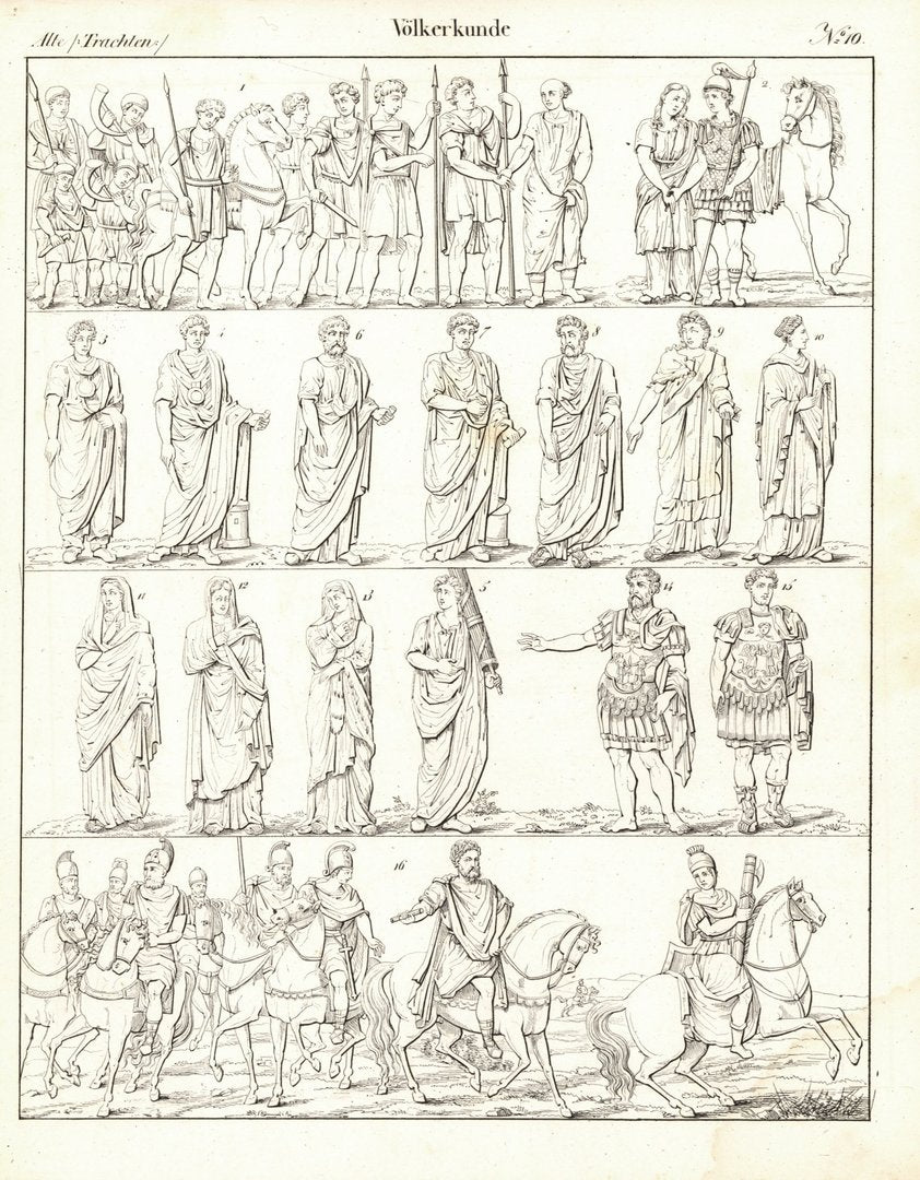 Alte Trachten, Völkerkunde Nr. 10. Lithografiertes Blatt von 1830.