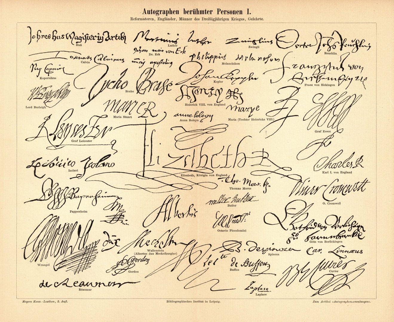 Autographen berühmter Personen I-II. Buchillustration (Stich) von 1893