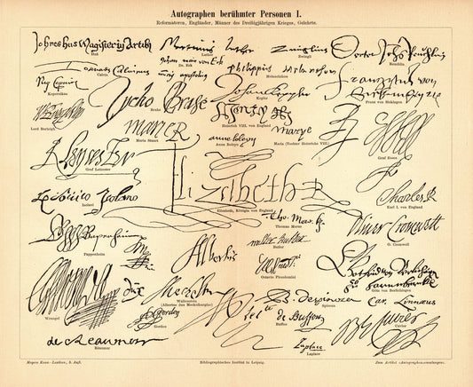 Autographen berühmter Personen I-II. Buchillustration (Stich) von 1893