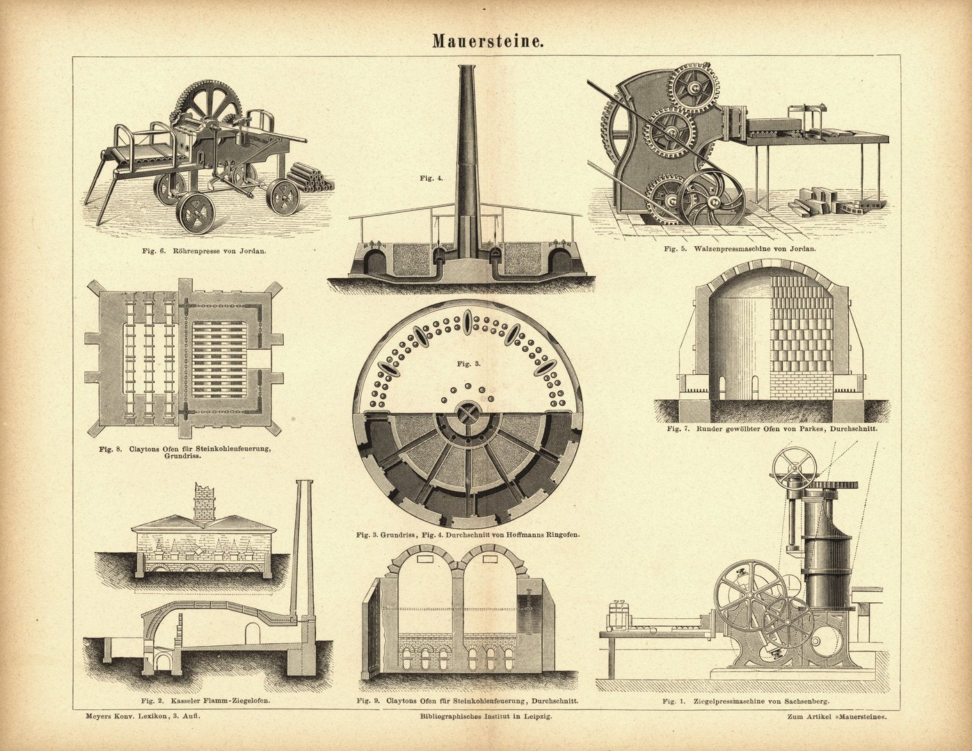 Mauersteine. Buchillustration (Stich) von 1877