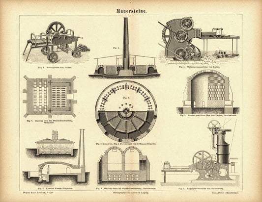Mauersteine. Buchillustration (Stich) von 1877