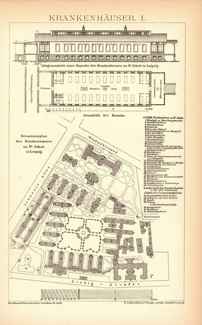 Krankenhäuser. Buchillustration von 1897