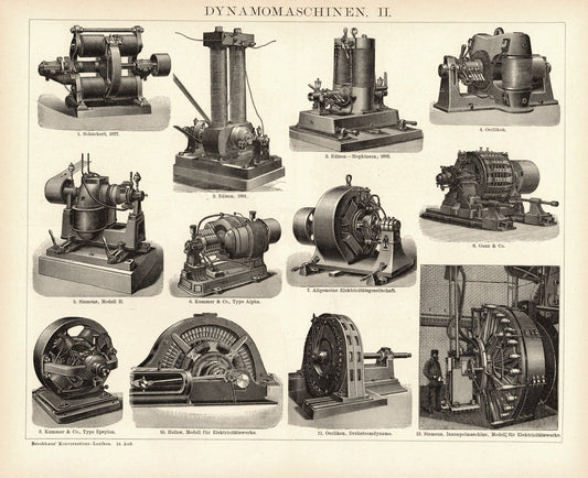 Dynamomaschinen. Buchillustration (Stich) von 1897