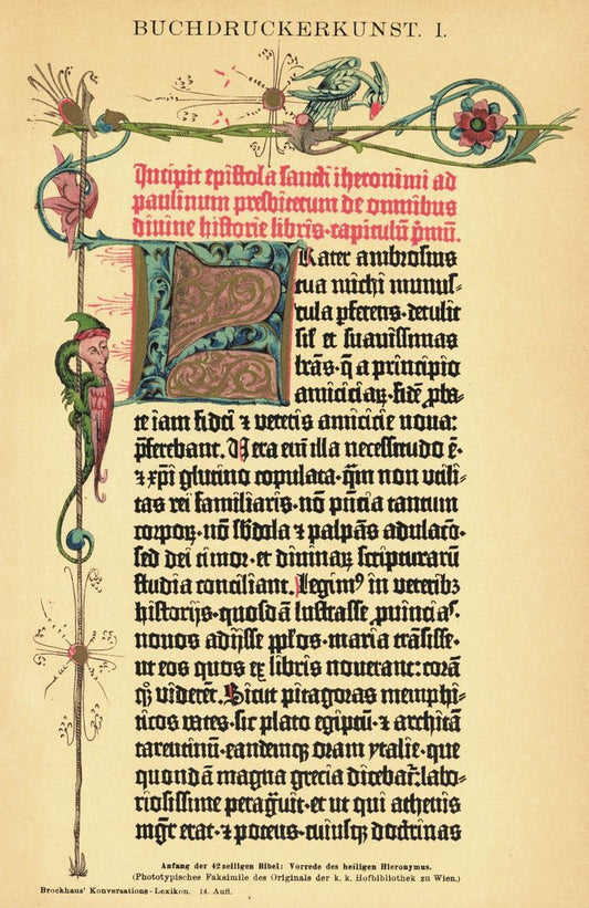 Buchdruckerkunst, Vorrede des heiligen Hieronymus. Lithografie von 1920