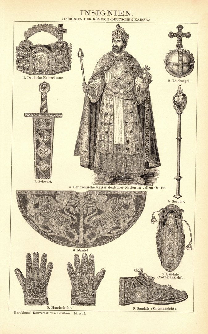 Insignien. Buchillustration (Stich) von 1897