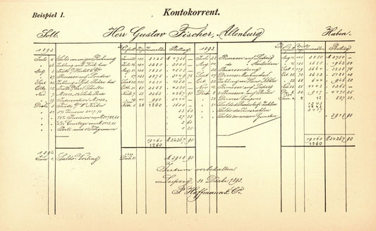Kontokorrent Beispiele . Buchillustration von 1897