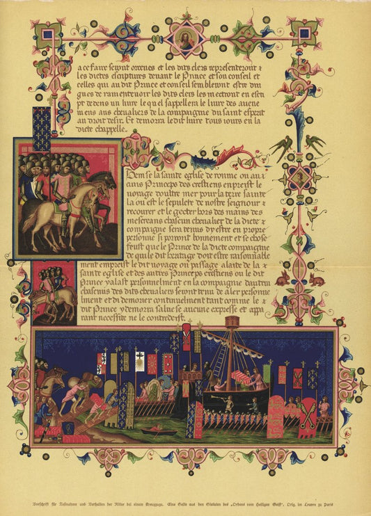 Faksimile aus den Statuten des Ordens vom Heiligen Geist. Lithografie von 1910