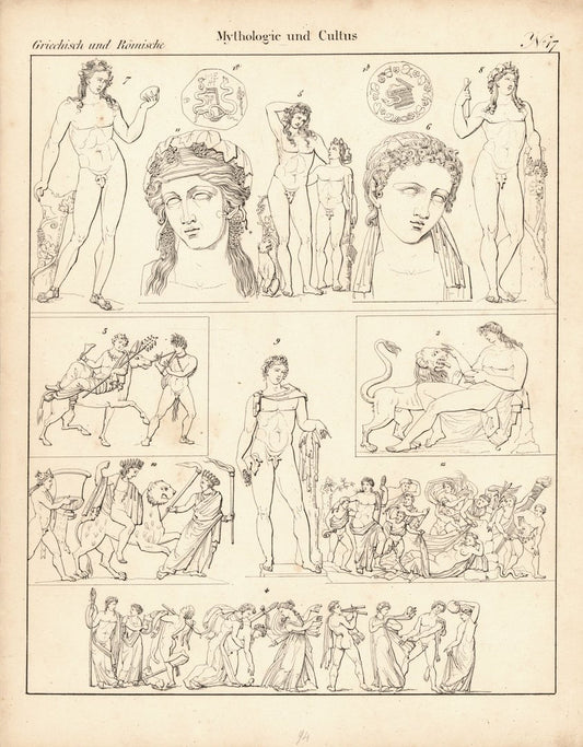 Mythologie und Cultus Nr. 17. Griechisch und Römisch. Lithografiertes Blatt von 1830.