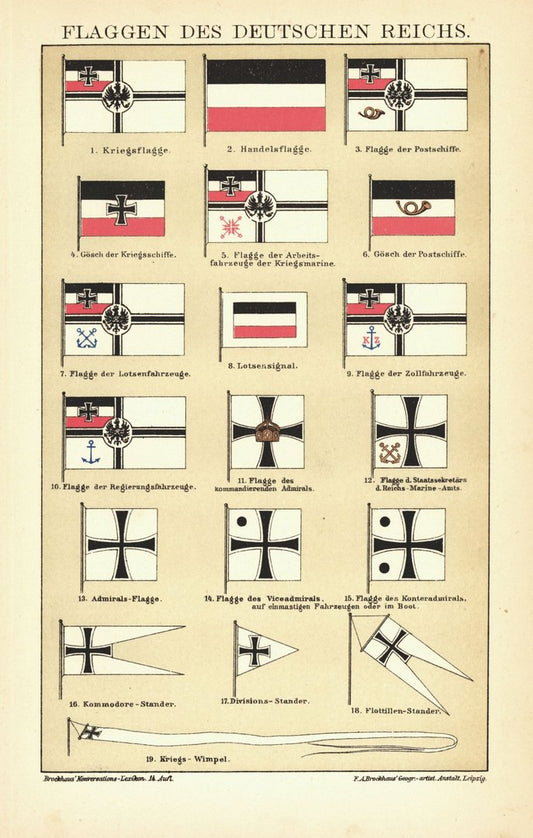 Flaggen des deutschen Reiches. Lithographie von 1894