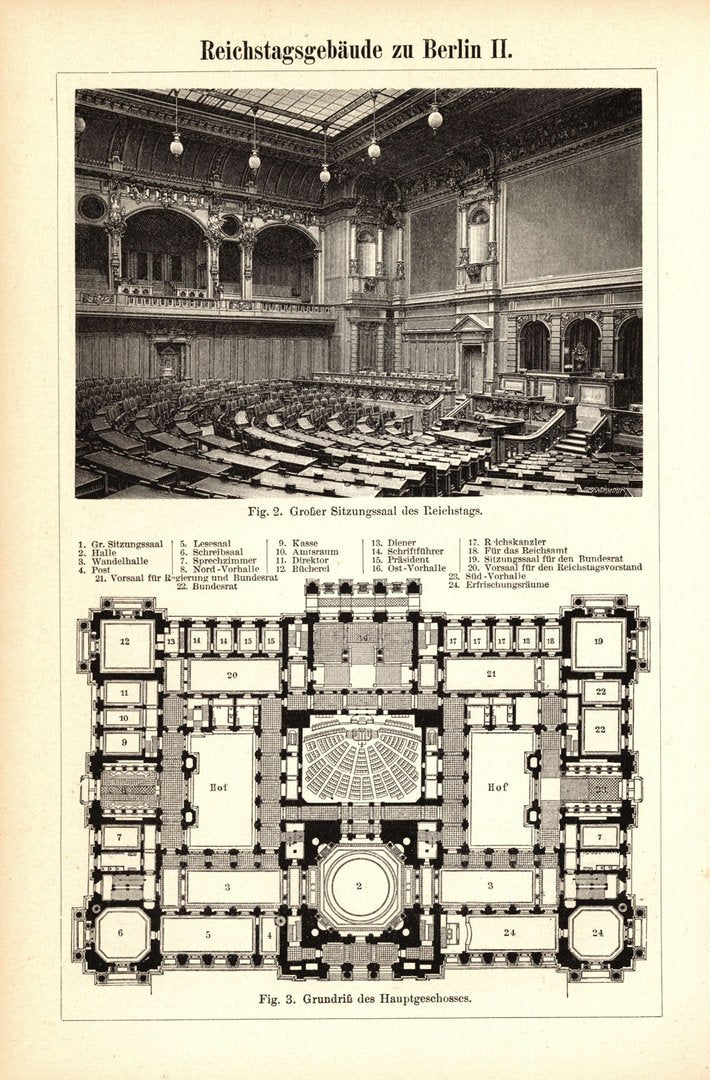 Reichstagsgebäude zu Berlin. Buchillustration (Stich) von 1897