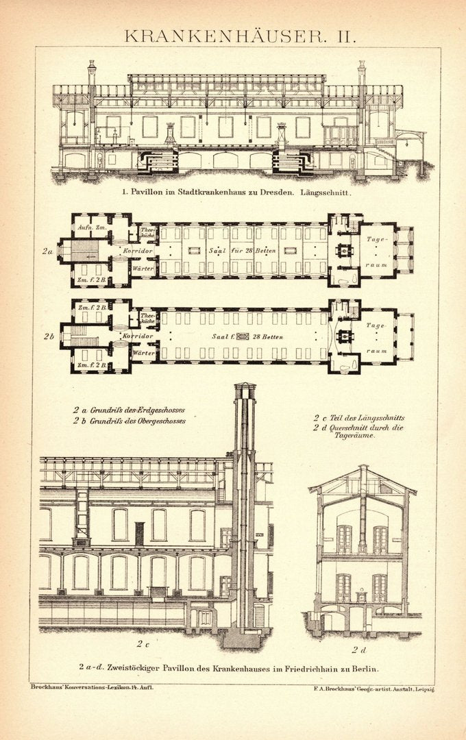 Krankenhäuser. Buchillustration von 1897