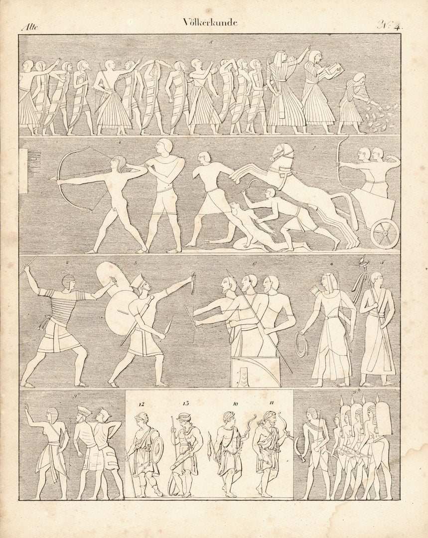 Krieger, Araber, Syrer, Assyrer u.a. , Völkerkunde Nr. 4. Lithografiertes Blatt von 1830.