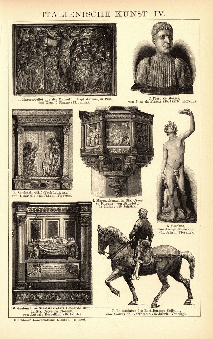 Italienische Kunst IV-V. Buchillustration (Stich) von 1897