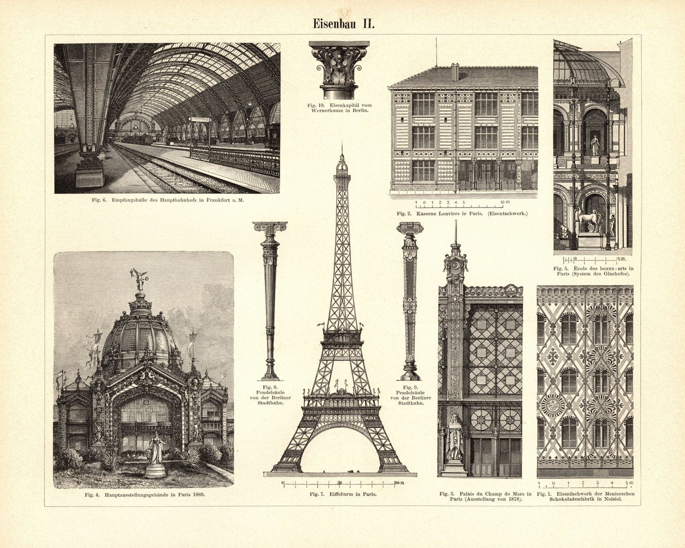 Eisenbau. Buchillustration (Stich) von 1895
