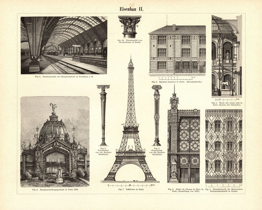 Eisenbau. Buchillustration (Stich) von 1895