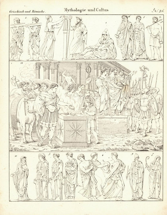 Mythologie und Cultus Nr. 25. Griechisch und Römisch. Lithografiertes Blatt von 1830.