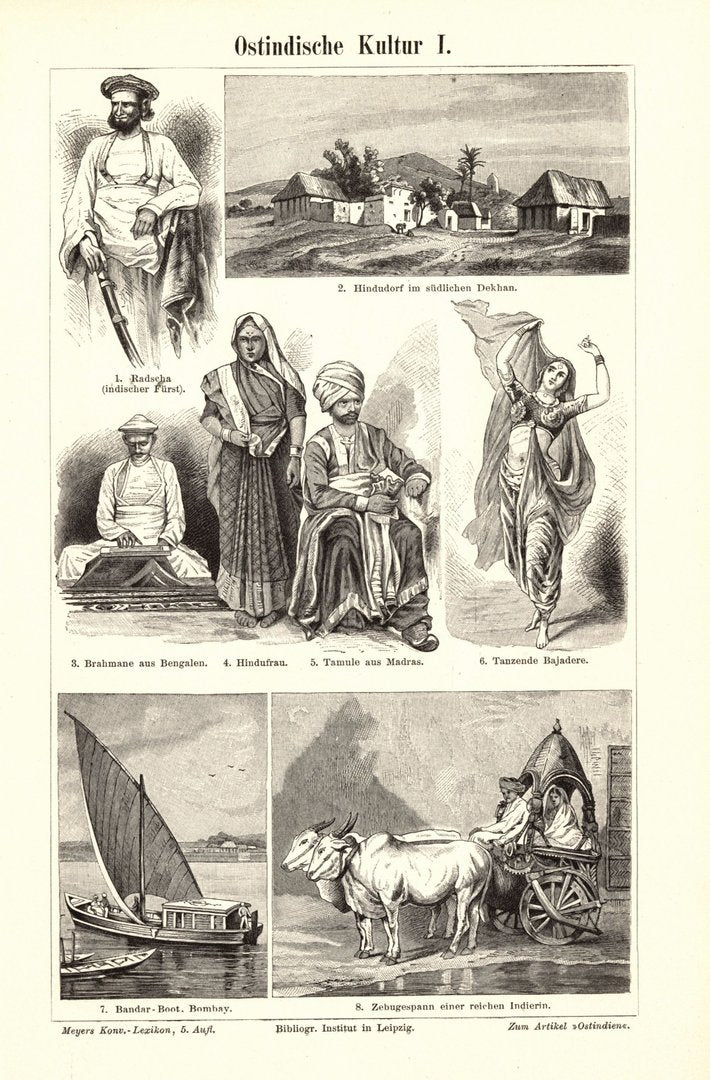 Ostindische Kultur. Buchillustration (Stich) von 1897