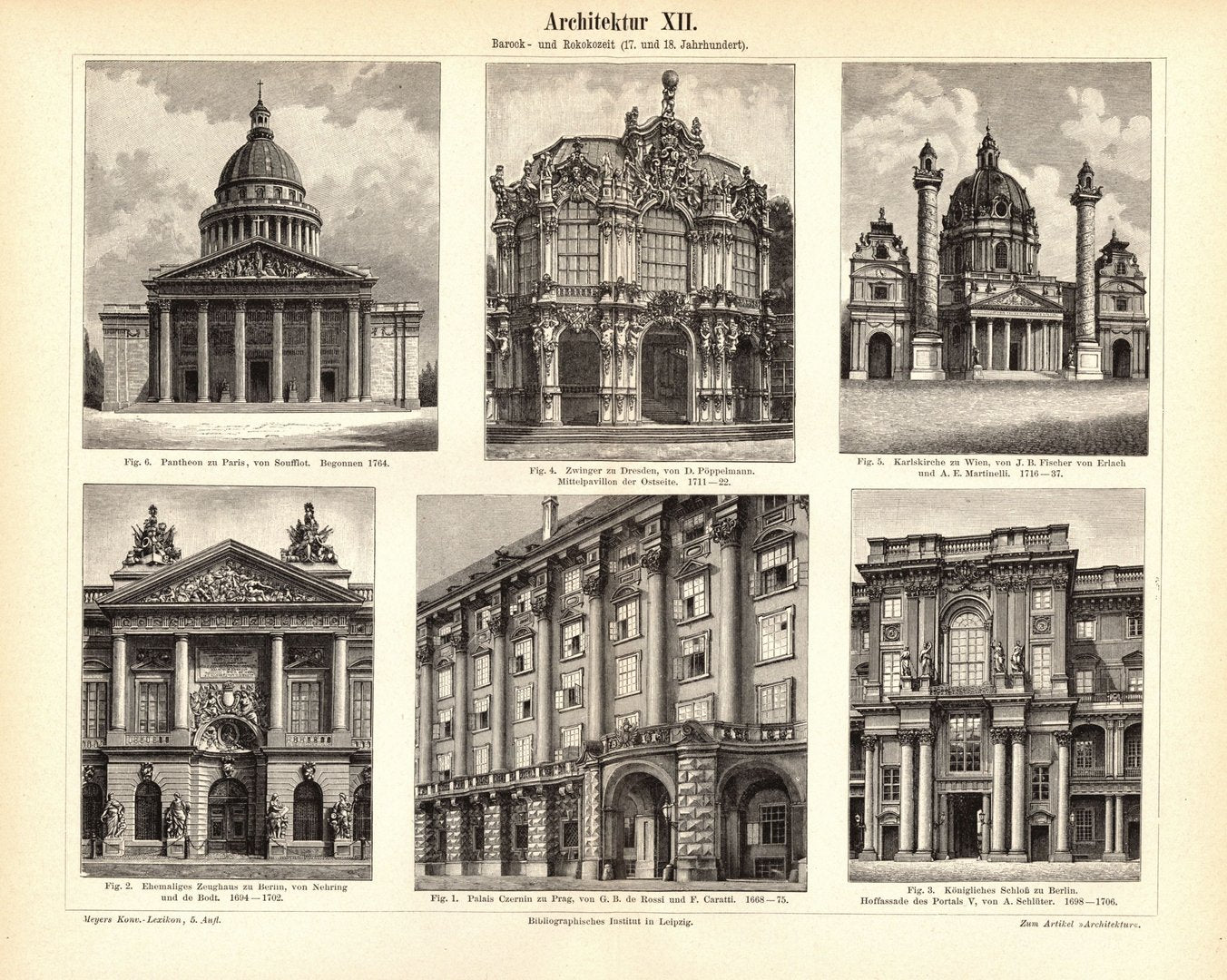 Architektur XII. Barock- und Rokokozeit 17.u.18. Jhd. Buchillustration (Stich) von 1893