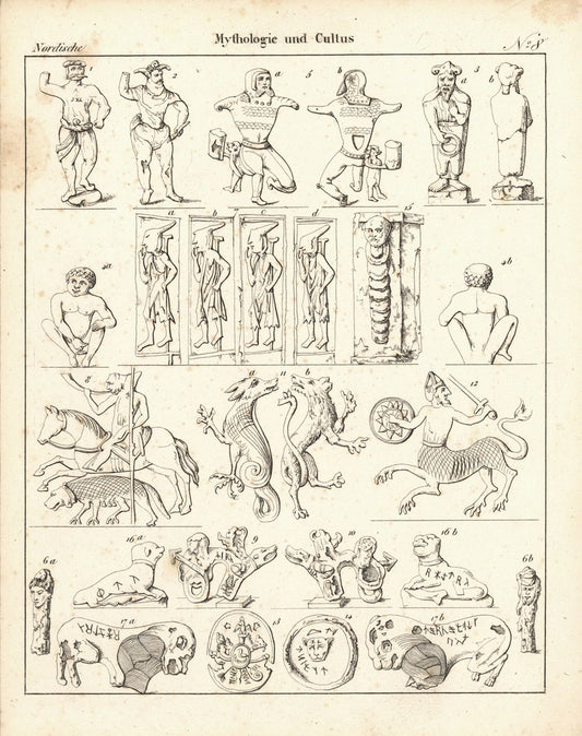 Nordische Mythologie und Cultus, Italienisch Nr. 8. Lithografiertes Blatt von 1830.