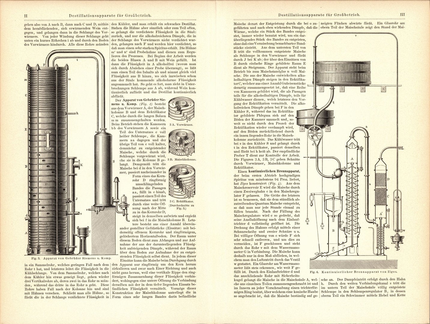Destillationsapparate für Großbetrieb. Buchillustration (Stich) von 1895