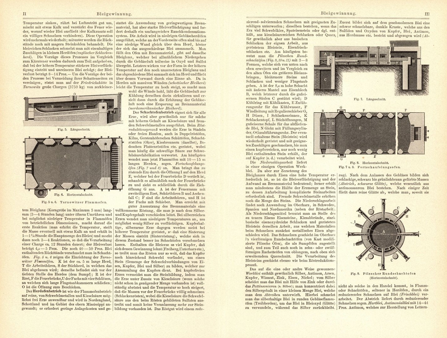 Bleigewinnung . Buchillustration (Stich) von 1893
