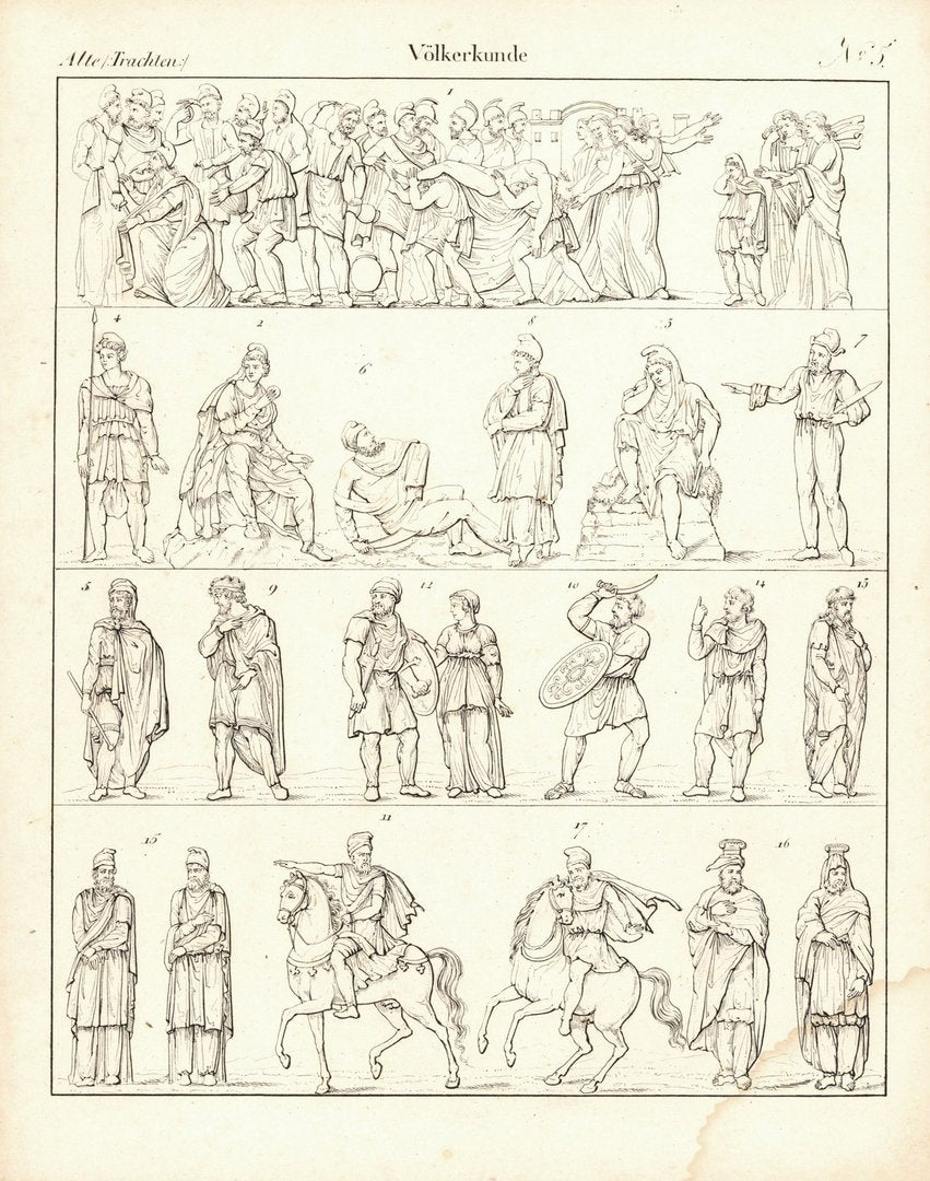 Alte Trachten, Völkerkunde Nr. 5. Lithografiertes Blatt von 1830.