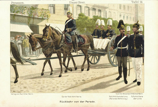 Rückkehr von der Parade. Unser Heer, Preußen. Lithografie von 1894