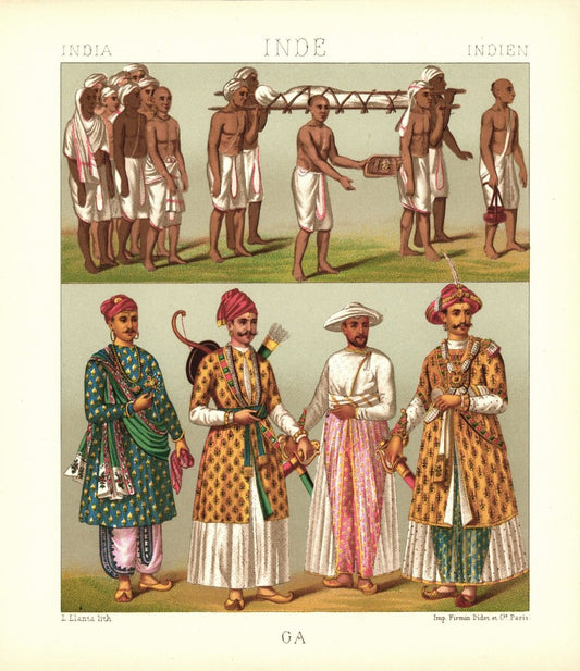 Indien. Begräbnis eines Brahmanen. Fürst, Händler. Lithografie von 1888. (T122)