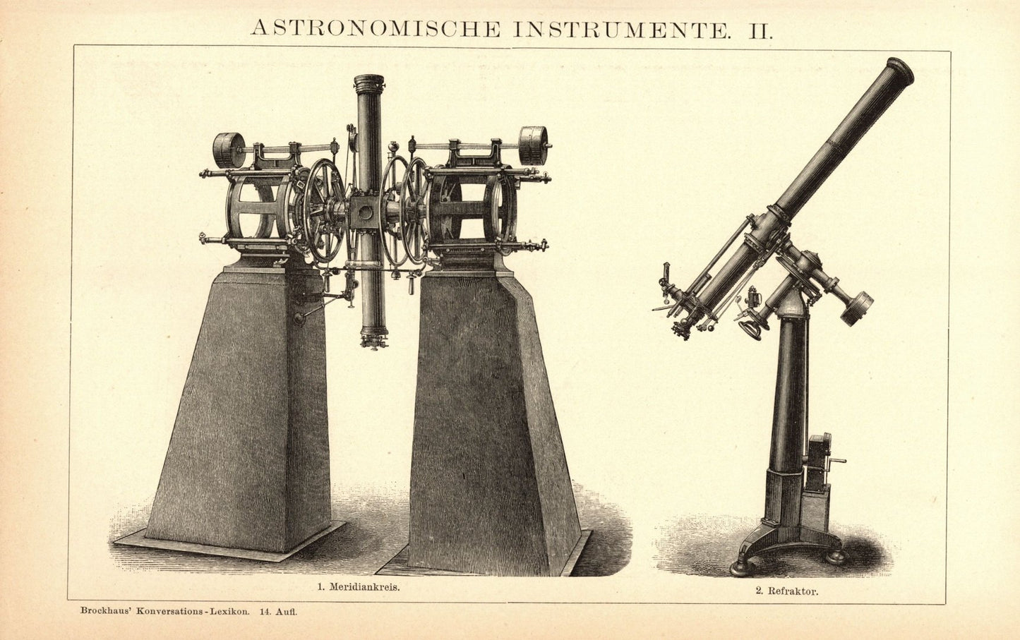 Astronomische Instrumente. Buchillustration (Stich) von 1897