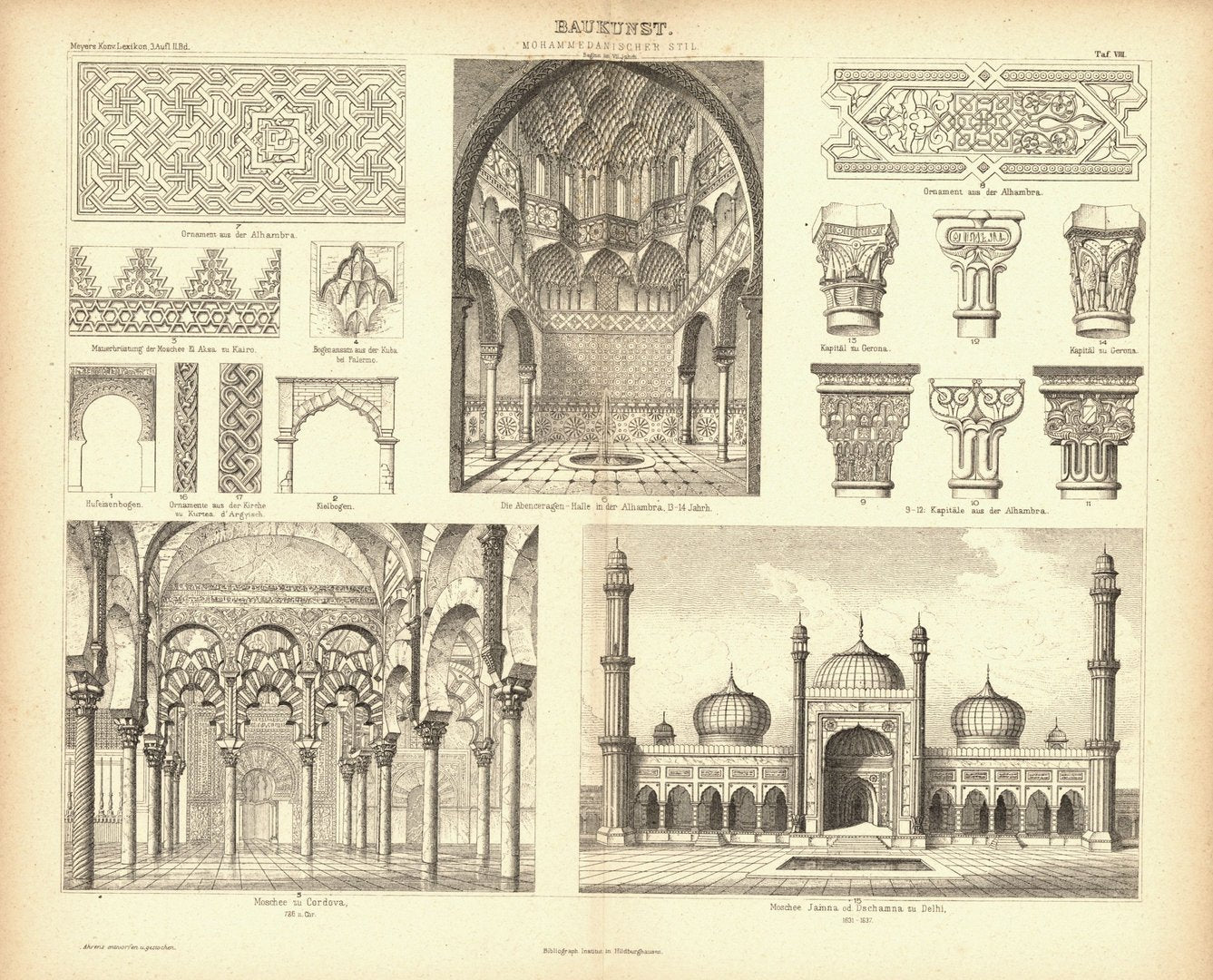 Baukunst, Mohammedanischer Stil. Buchillustration (Stich) von 1874