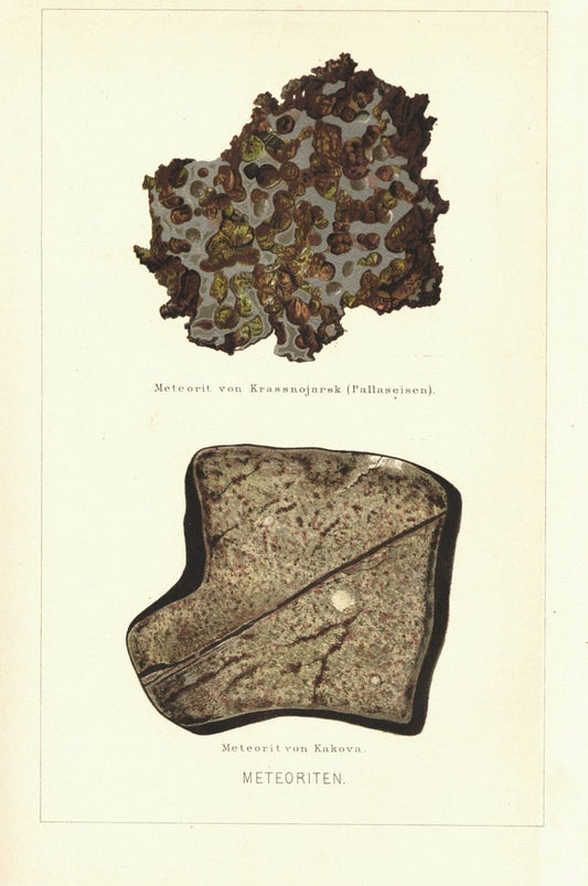 Meteoriten von Kakova und Krassnojarsk. Lithographie von 1886