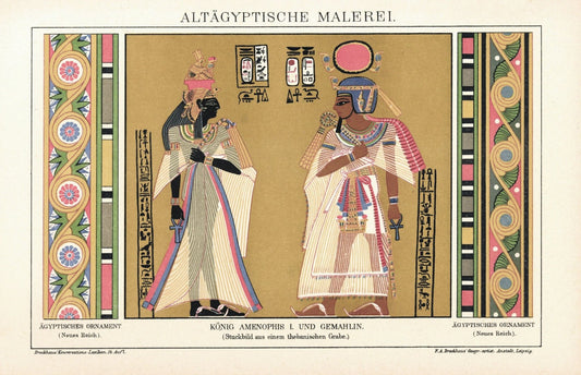 Altägyptische Malerei. König Amenophis I. Lithografie von 1920