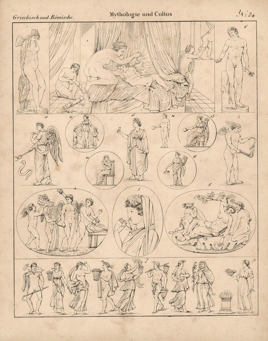 Mythologie und Cultus Nr.24 . Griechisch und Römisch. Lithografiertes Blatt von 1830.