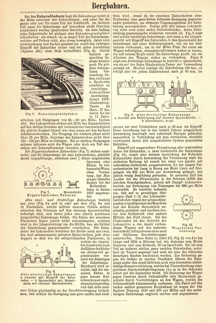 Bergbahnen III. Buchillustration (Stich) von 1893