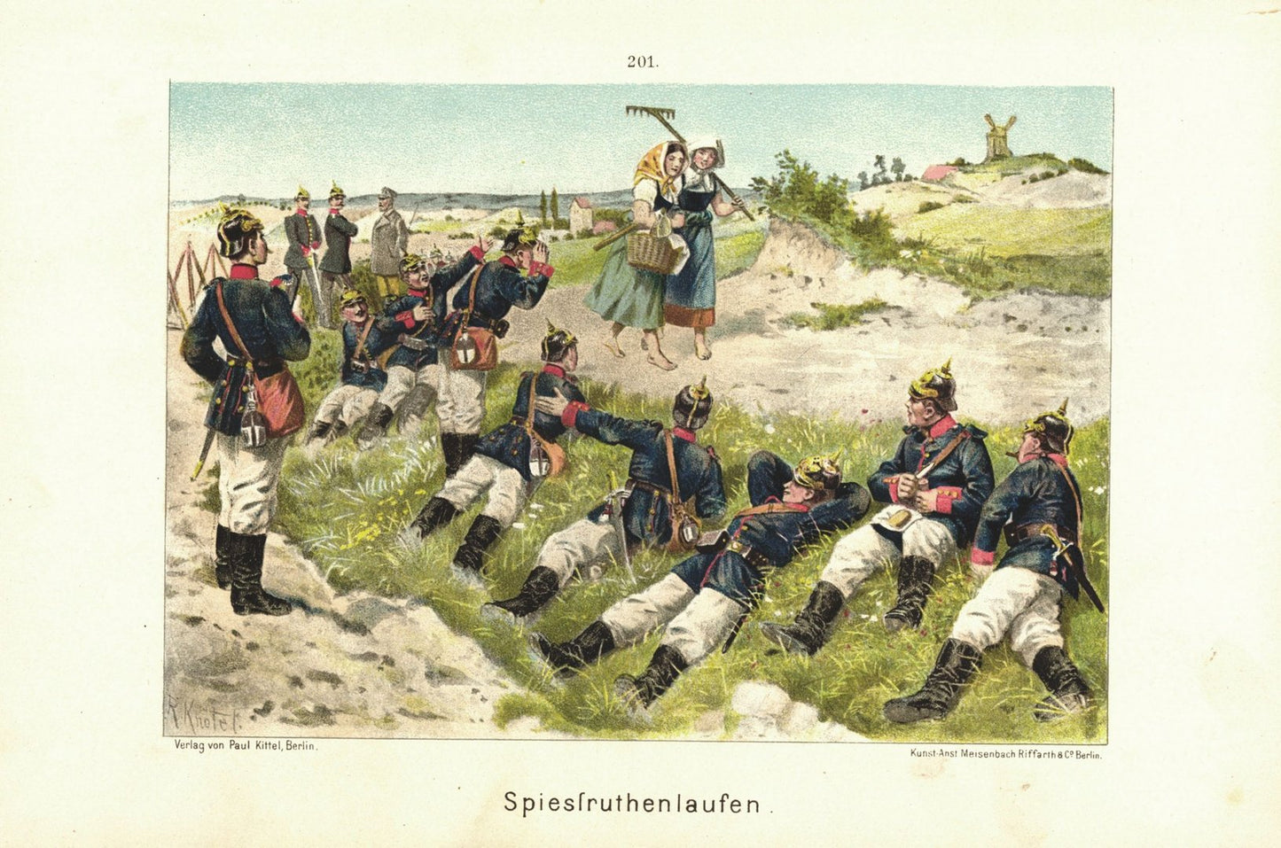 Spießrutenlauf. Uniformen. Lithografie von 1894